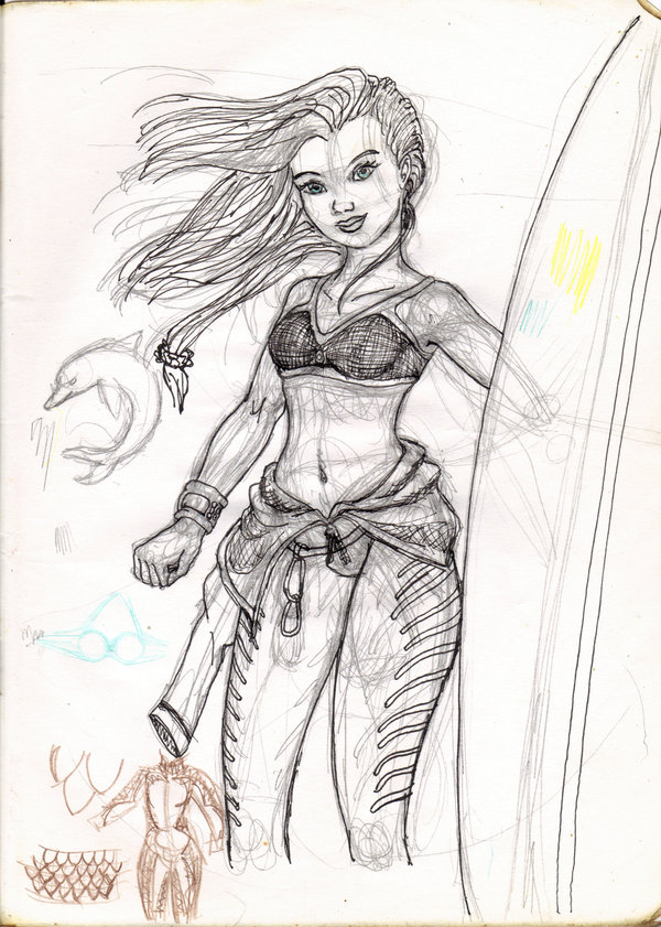 600x841 Surfer Girl Sketch By Tolan68 - Surfer Girl Sketch