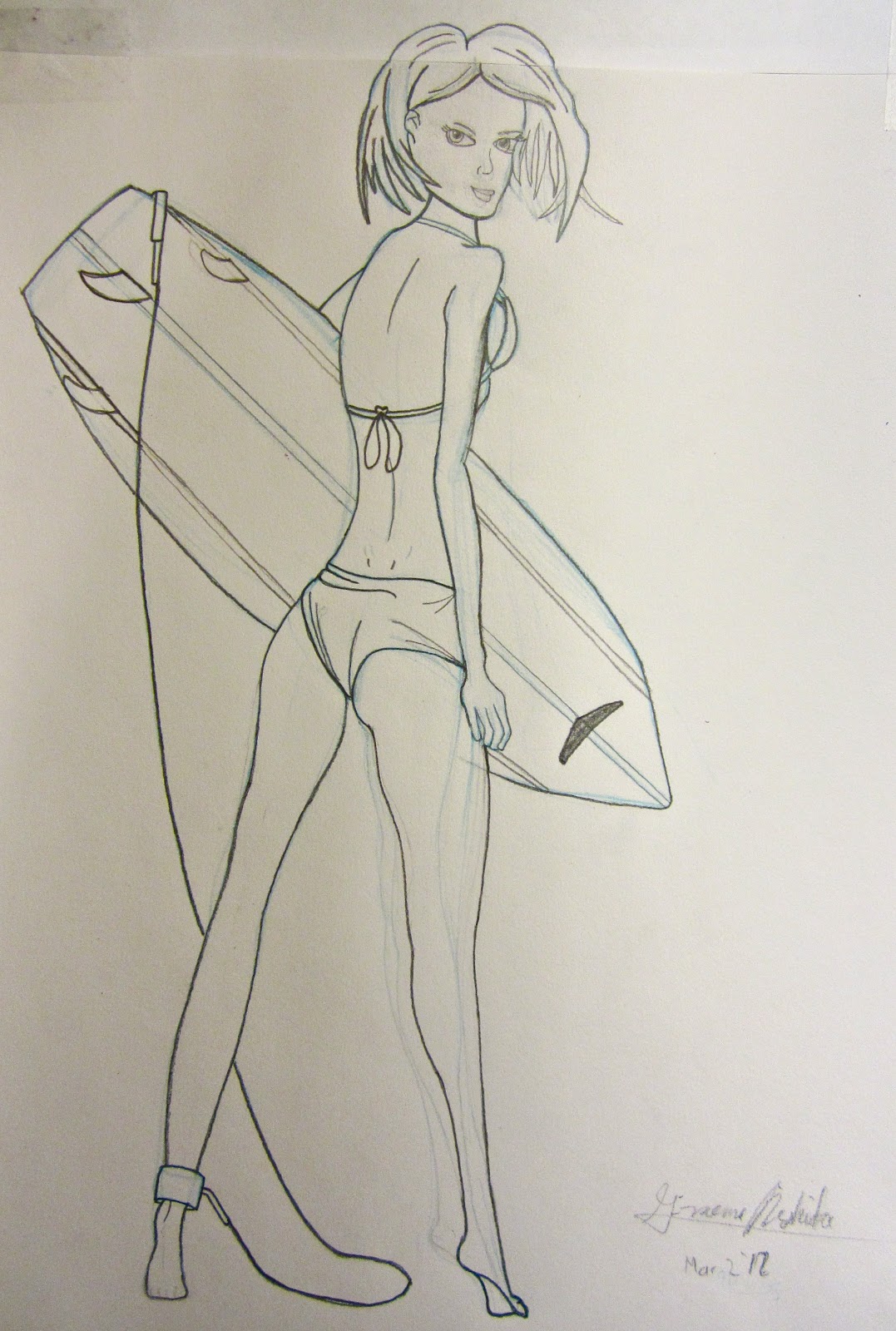 1077x1600 Gallery 91 Inc. Surfer Girl - Surfer Girl Sketch