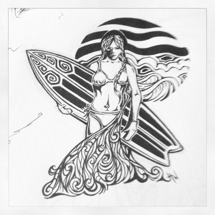 736x736 Gower Retro Art (Huw73) - Surfer Girl Sketch