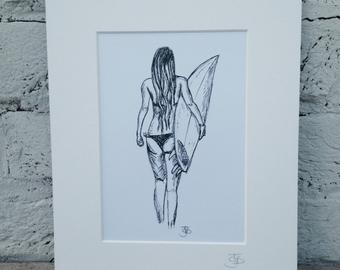340x270 Illustration Of Girl Etsy - Surfer Girl Sketch