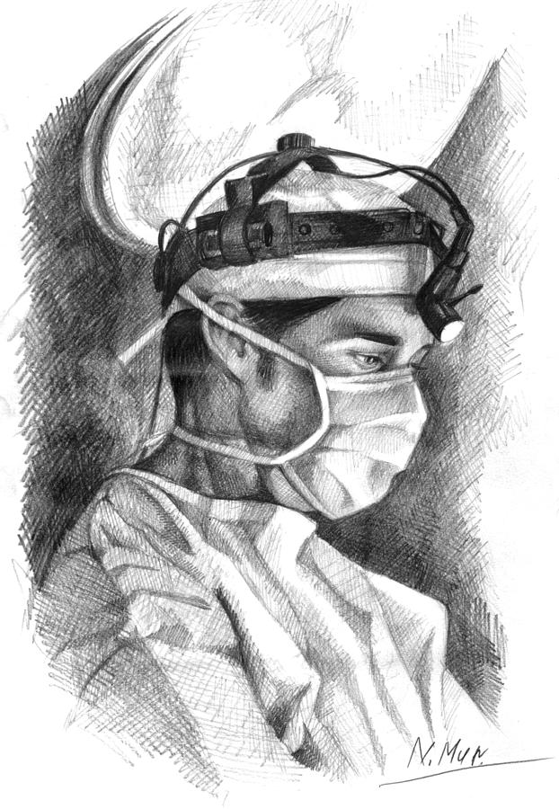 622x900 Surgeon Drawing By Natali Murashko - Surgeon Sketch