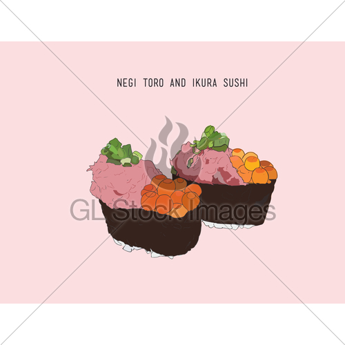 500x500 Negi Toro And Ikura Sushi , Japanese Food Sketch Vector. Gl - Sushi Sketch
