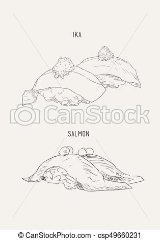 314x470 Set Of Sushi , Japanese Food Sketch Vector. Set Of Sushi. Ika - Sushi Sketch
