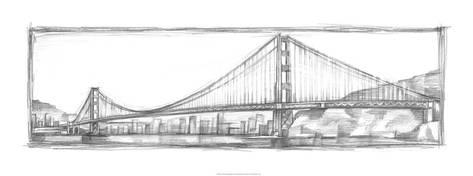 473x176 Golden Gate Bridge Sketch Limited Edition By Ethan Harper - Suspension Bridge Sketch