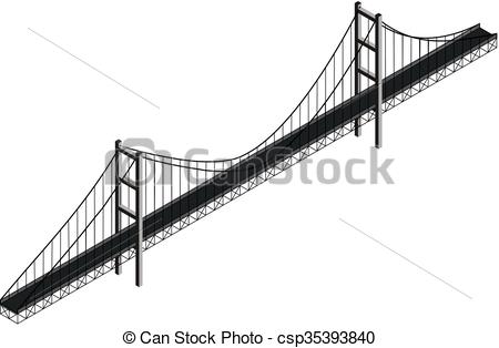 450x314 Isometric Suspension Bridge, Vector. - Suspension Bridge Sketch