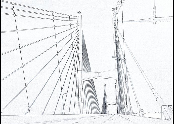 700x500 Suspension Bridge Sketch Greeting Card For Sale By Dan Sproul - Suspension Bridge Sketch