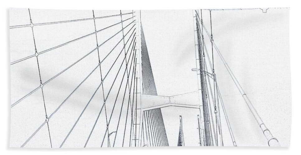 967x500 Suspension Bridge Sketch Hand Towel For Sale By Dan Sproul - Suspension Bridge Sketch