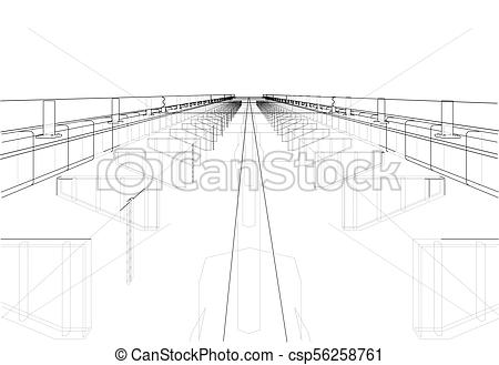 450x329 Bridge Sketch. 3d Illustration. Bridge Sketch Or Blueprint. 3d - Suspension Bridge Sketch