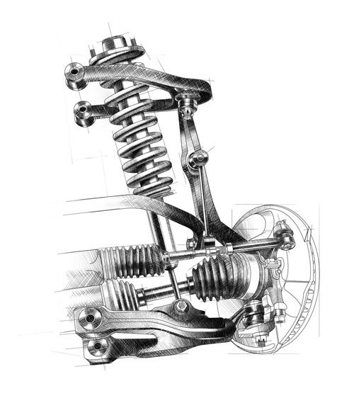 500x586 Toyota Front Suspension (Automotive Car Stuff - Suspension Sketch