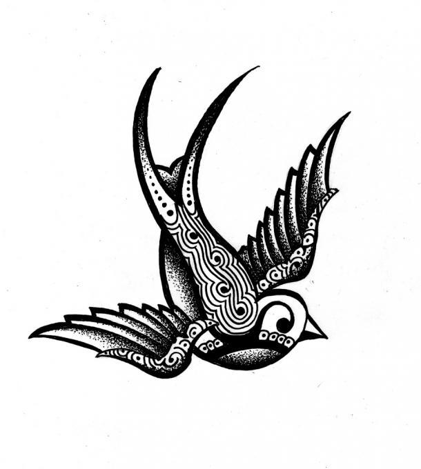 610x680 Swallow Tattoo. Engineering Drawing. Drawings. Pictures. Drawings - Swallow Sketch