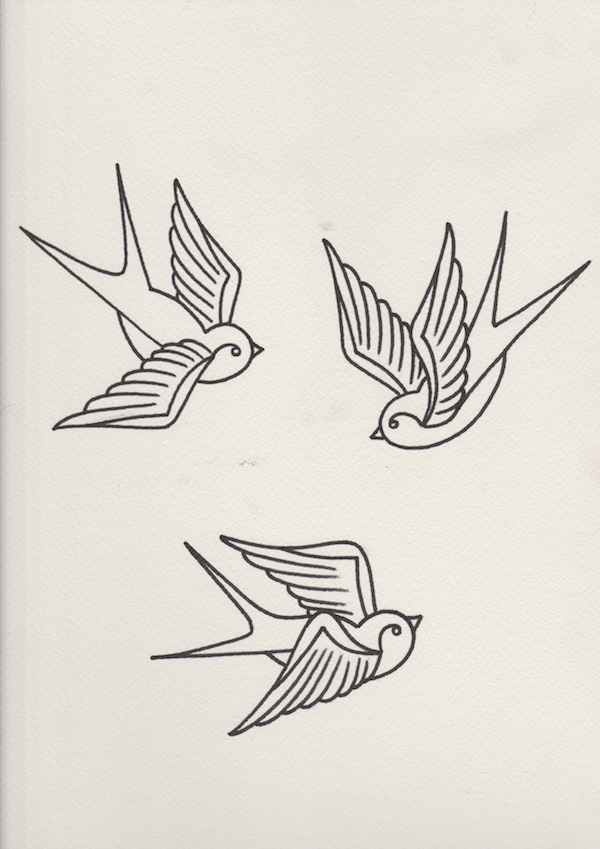 600x849 How To Draw A Group Of Swallows In A Retro Tattoo Style - Swallow Sketch