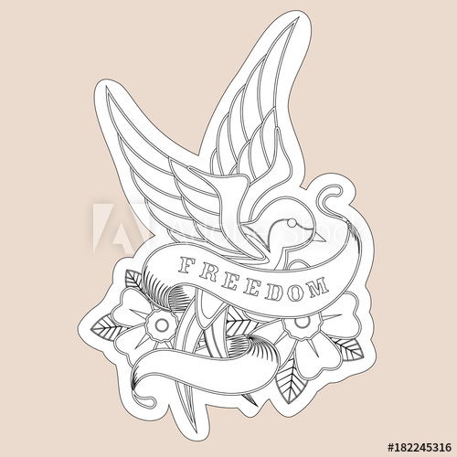 500x500 Sketch Of Old School Tattoo. A Sketch Of A Blue Red Bird, Swallow - Swallow Tattoo Sketch