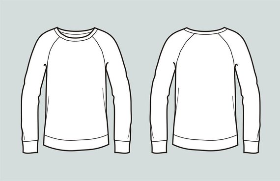 570x369 Sweater Vector Fashion Flat Sketch Adobe Illustrator Design Etsy - Sweater Sketch