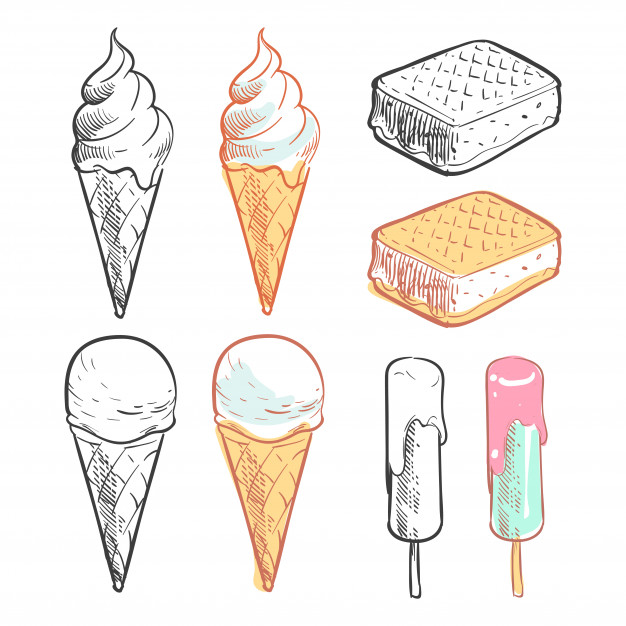 626x626 Outline And Colorful Sketch Sweet Ice Cream Collection Vector - Sweet Sketch