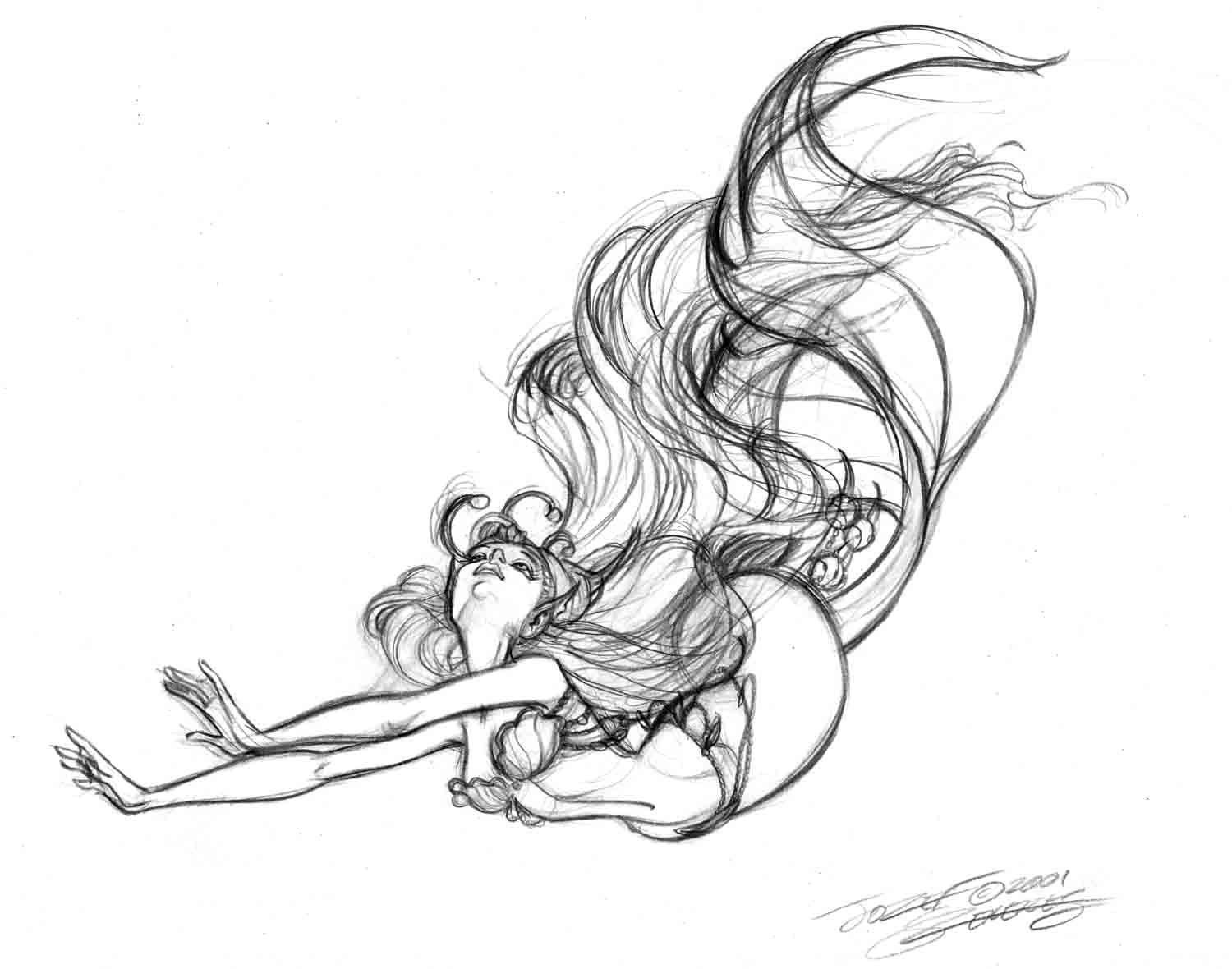1500x1180 Drawn Mermaid Mermaid Swimming - Swimming Sketch