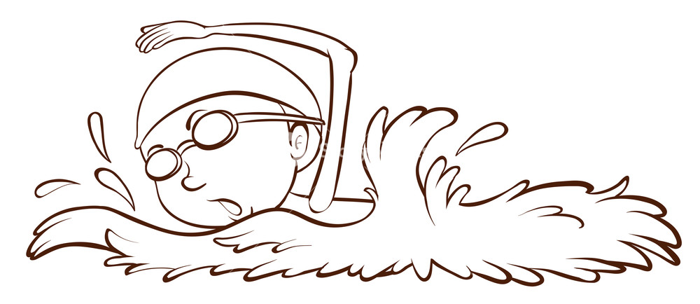1000x434 Illustration Of A Simple Sketch Of A Boy Swimming On A White - Swimming Sketch