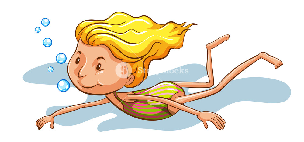 1000x470 Illustration Of A Simple Sketch Of A Young Girl Swimming On A - Swimming Sketch