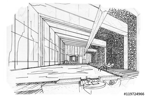 500x334 Sketch Interior Perspective Swimming Pools, Black And White - Swimming Sketch