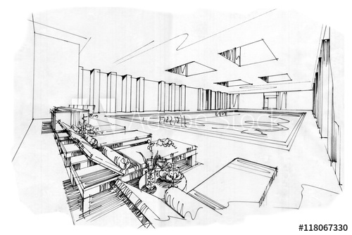 500x334 Sketch Stripes Swimming Pools , Black And White Interior Design - Swimming Sketch