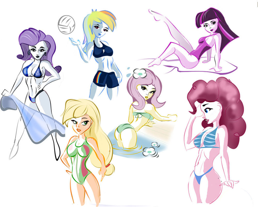 998x801 Mane 6 - Swimwear Sketches