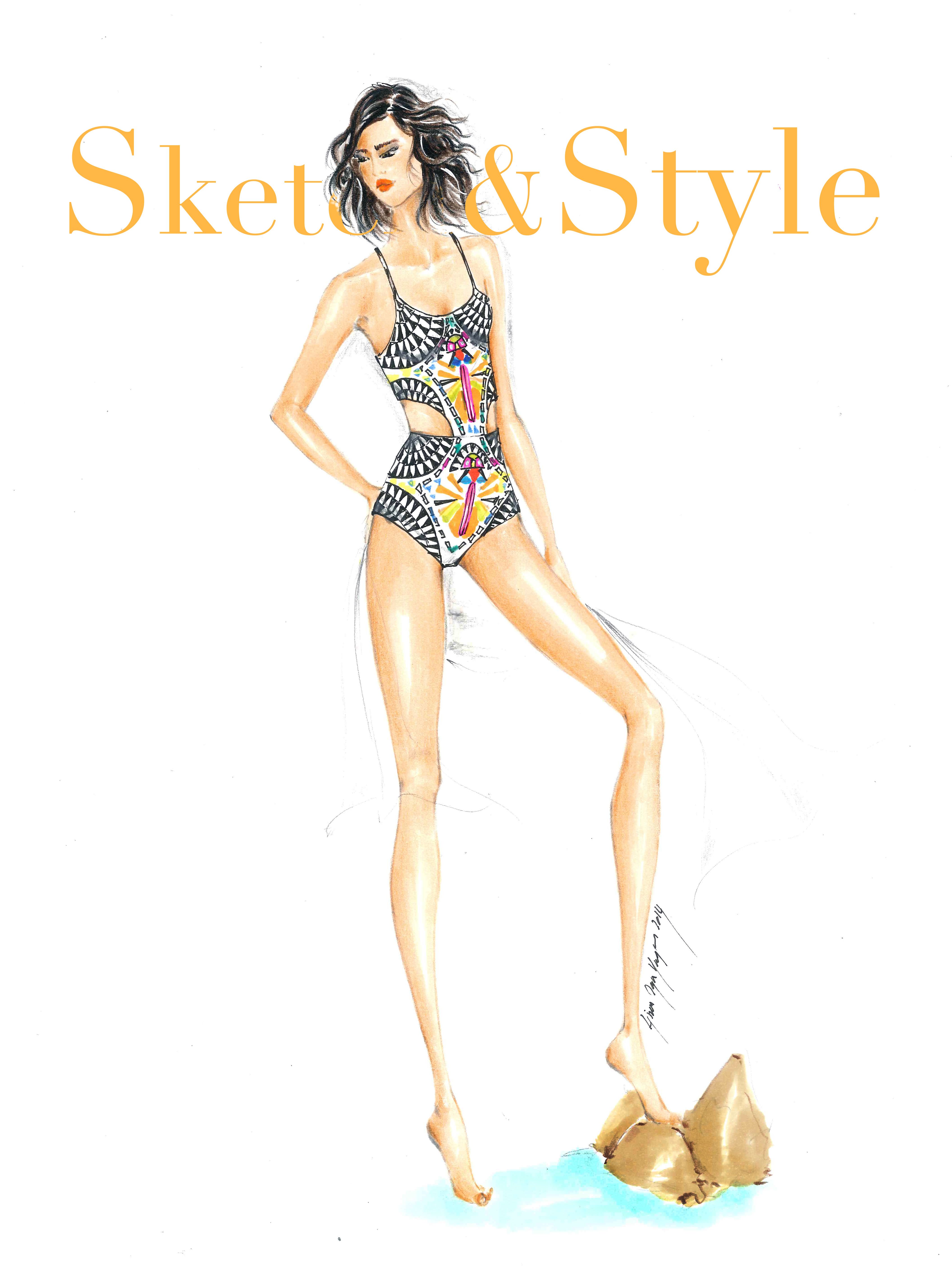 4224x5655 Printed Swimsuit Sketch Sketchampstyle Fashion Illustration + - Swimwear Sketches