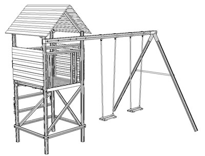 400x304 Wooden Watch Tower Swing Set 4mx2.8m - Swing Set Sketch