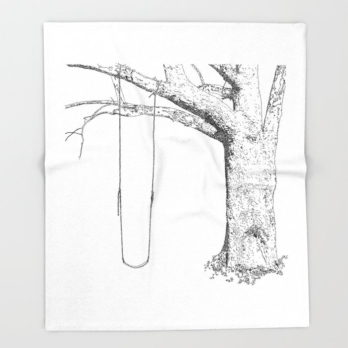 700x700 Tree And Swing, Drawing Black And White Throw Blanket By Dparker - Swing Sketch