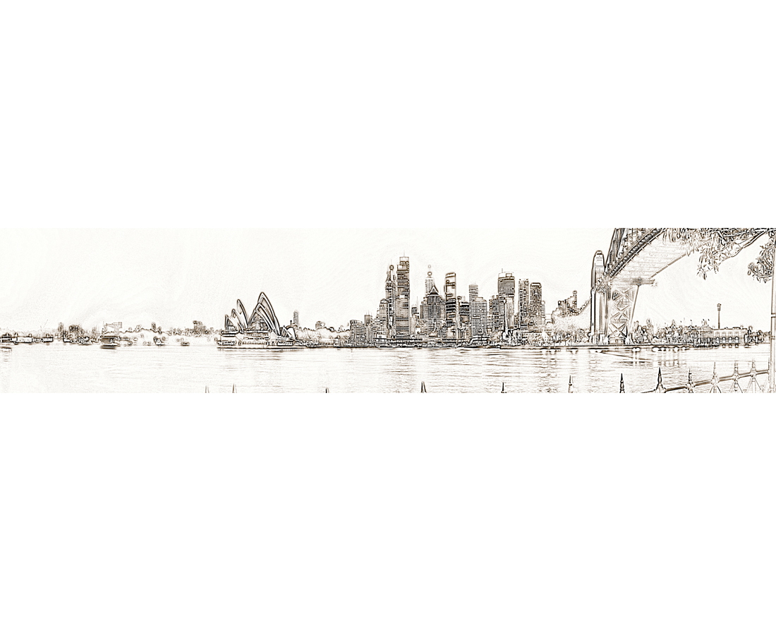1100x880 Sydney Harbour, Sepia Sketch - Sydney Harbour Bridge Sketch