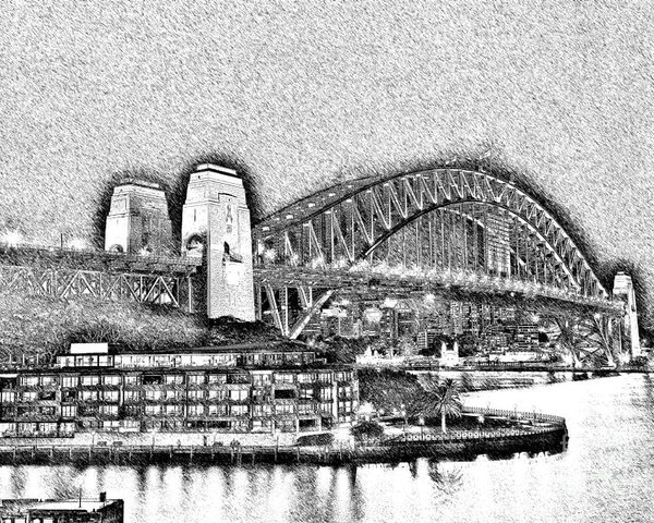 600x480 Sydney Harbour Bridge Pencil Sketch By Kaye Menner Poster By Kaye - Sydney Harbour Bridge Sketch