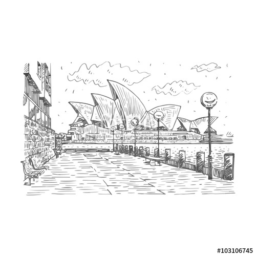 500x500 Side View Of The Sydney Opera House In Sydney, Australia. Vector - Sydney Sketch