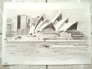 300x225 A4 Charcoal Sketch Drawing Australian Sydney Opera House Ebay - Sydney Sketch