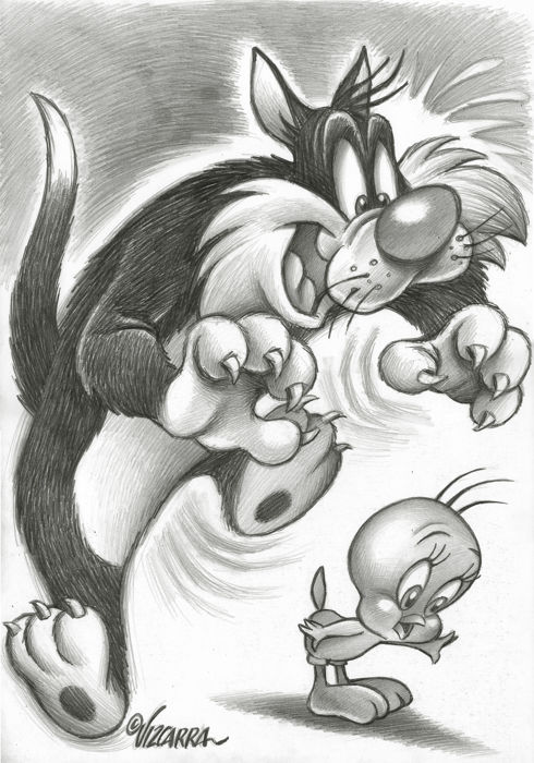 490x700 Sylvester Amp Tweety By Joan Vizcarra - Sylvester Sketch