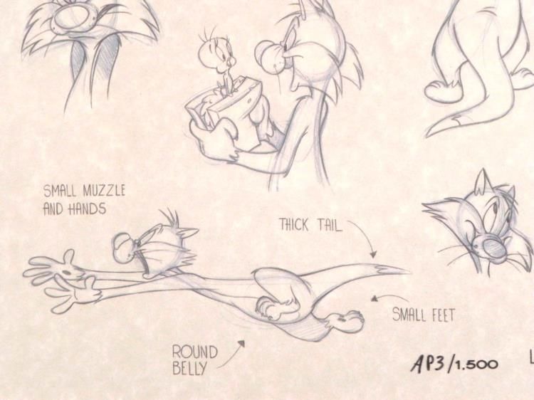 750x562 Tweety Amp Sylvester Framed Animation Art Cel Amp Sketches - Sylvester Sketch