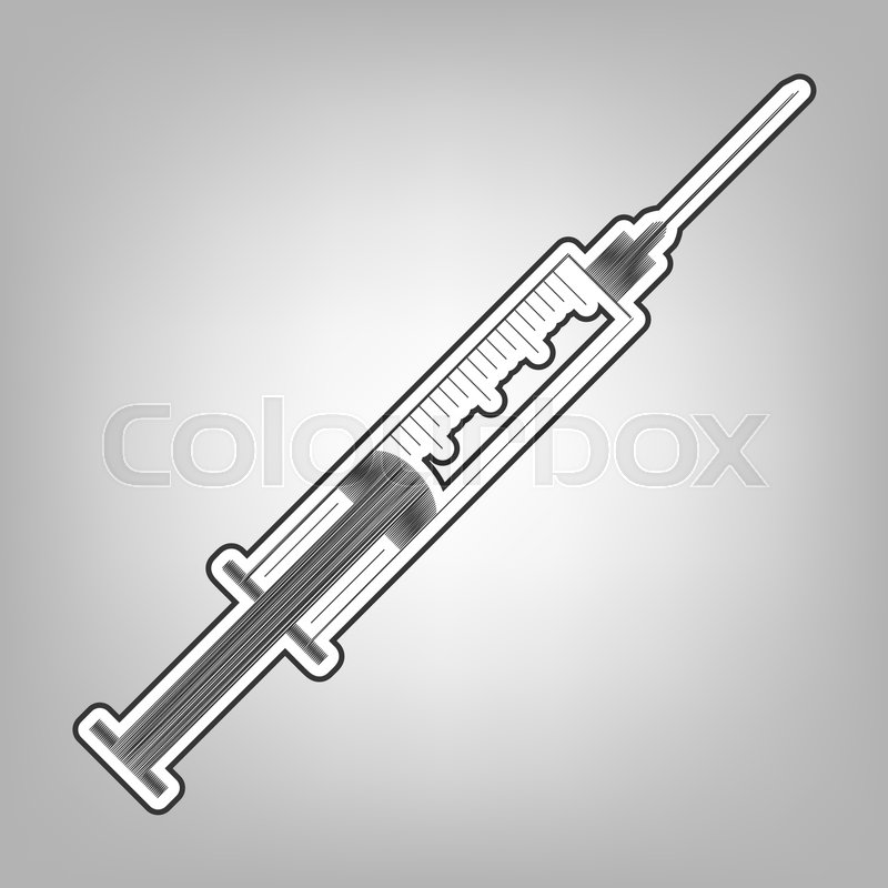 800x800 Syringe Sign Illustration. Vector. Pencil Sketch Imitation. Dark - Syringe Sketch