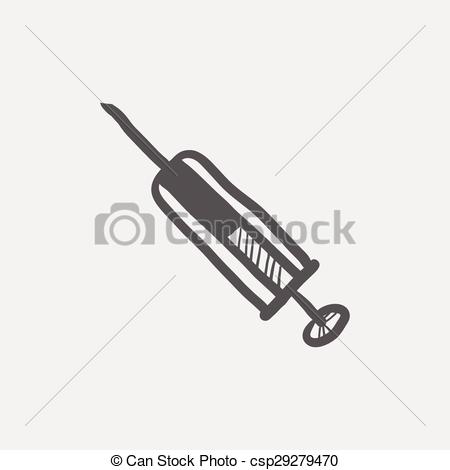 450x470 Syringe Sketch Icon For Web And Mobile. Hand Drawn Vector Dark - Syringe Sketch