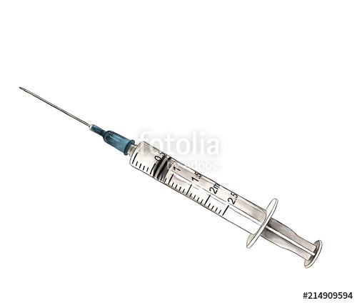 500x424 Medical Syringe With Needle, Sketch Vector Graphic Color - Syringe Sketch