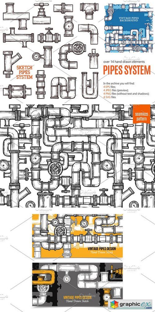 500x1007 Pipes System Sketch Set Free Download Vector Stock Image - System Sketch