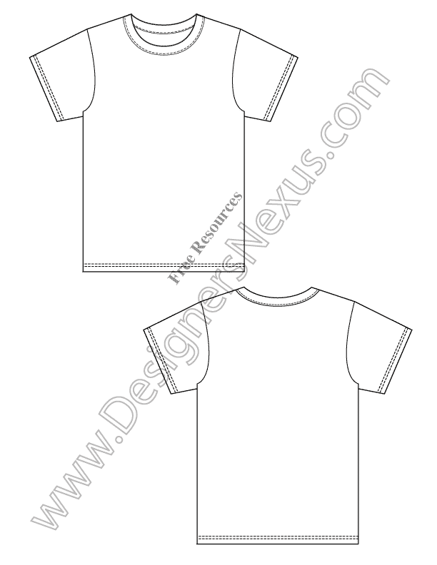 612x792 V2 Free Blank T Shirt Design Template Vector Flat Sketch - T Shirt Flat Sketch