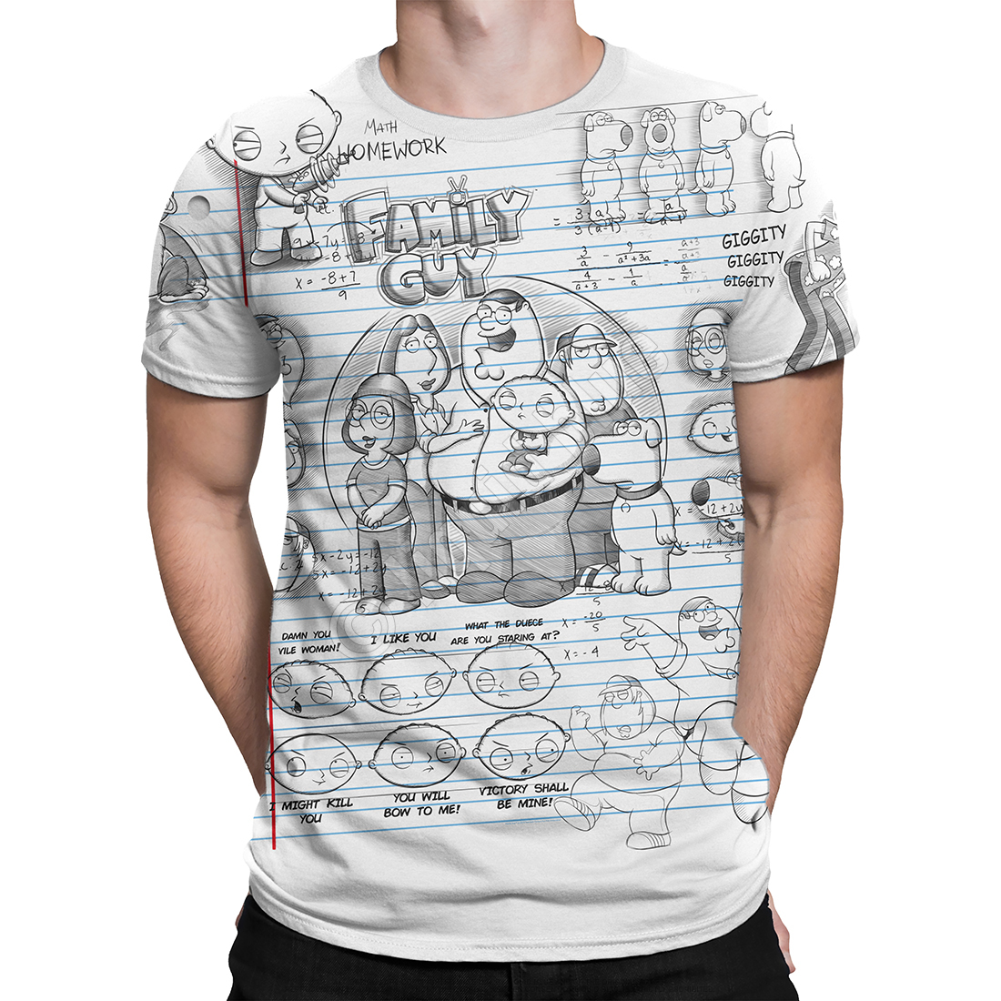 1100x1100 Family Guy Sketch White T Shirt Tee Liquid Blue - T Shirt Sketch