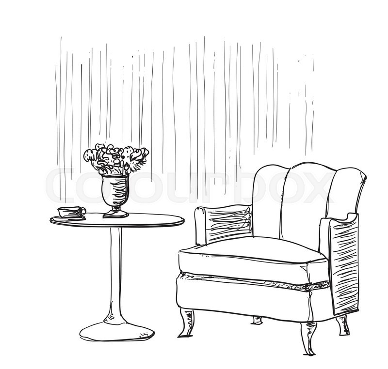 800x762 Furniture In Summer Cafe. Comfortable Chair And Table Sketch - Table And Chair Sketch