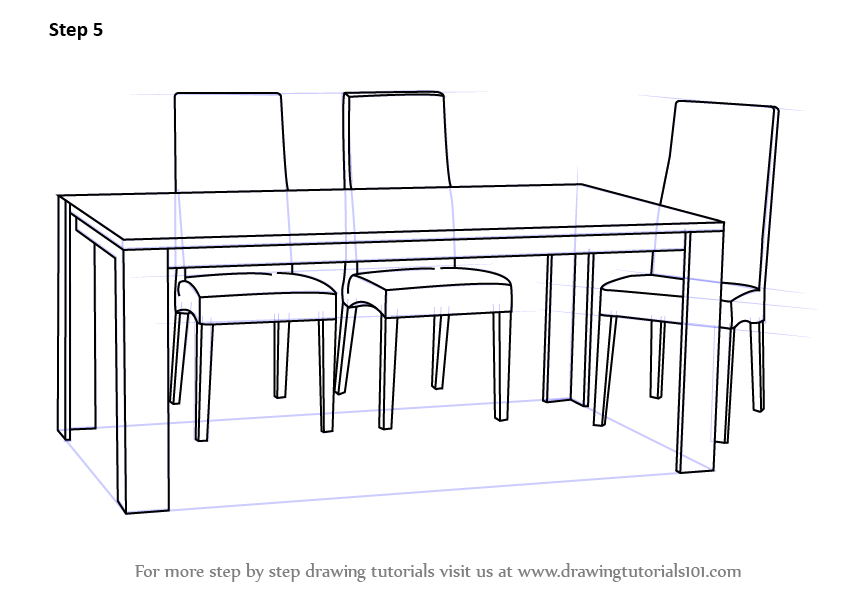 842x596 Learn How To Draw Dining Table With Chairs (Furniture) Step By - Table And Chair Sketch