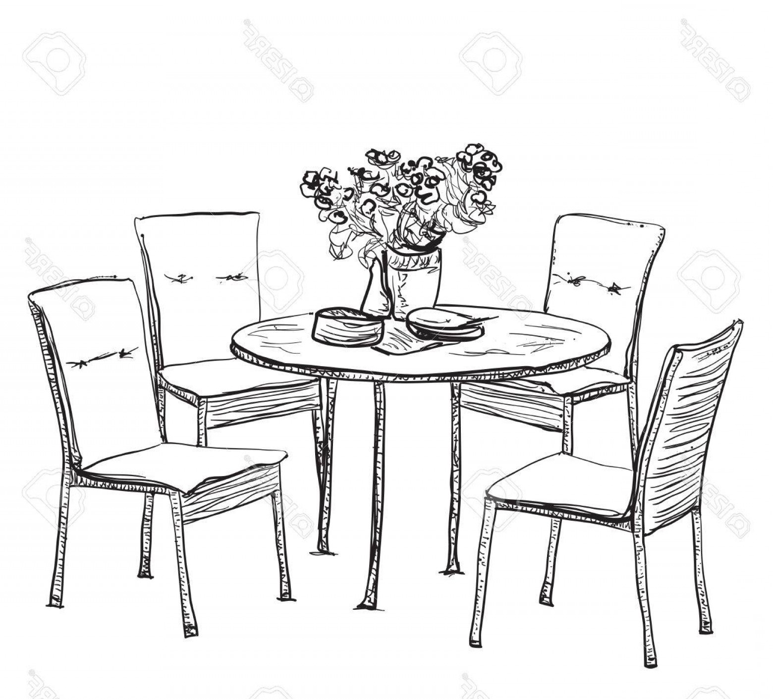 1560x1411 Photostock Vector Furniture In Summer Cafe Chair And Table Sketch - Table And Chair Sketch