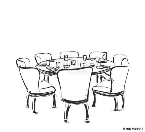 500x453 Dining Table With Glasses Of Wine And Flower, Hand Drawn Sketch - Table And Chair Sketch
