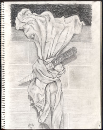 396x500 Painting Cuchillo Y Manto (Knife With Tablecloth) Pencil On Paper - Table Cloth Sketch