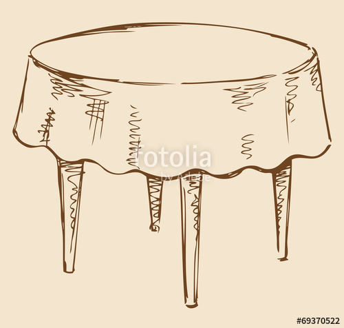 500x476 Vector Drawing. Round Table With Tablecloth Stock Image And - Table Cloth Sketch