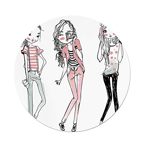 500x500 Iprint Polyester Round Tablecloth,girls,sketch Cute Cartoon Design - Table Cloth Sketch