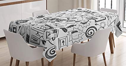 425x223 Ambesonne Video Games Tablecloth, Black And White - Table Cloth Sketch