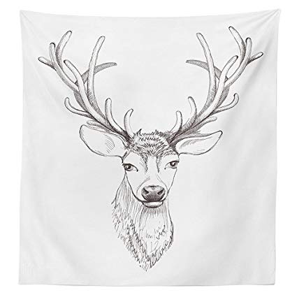 425x425 Antlers Decor Tablecloth Sketch Of Deer Head - Table Cloth Sketch