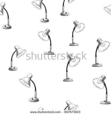 450x470 Seamless Vector Pattern With Hand Drawn Retro Table Lamp , Black - Table Lamp Sketch