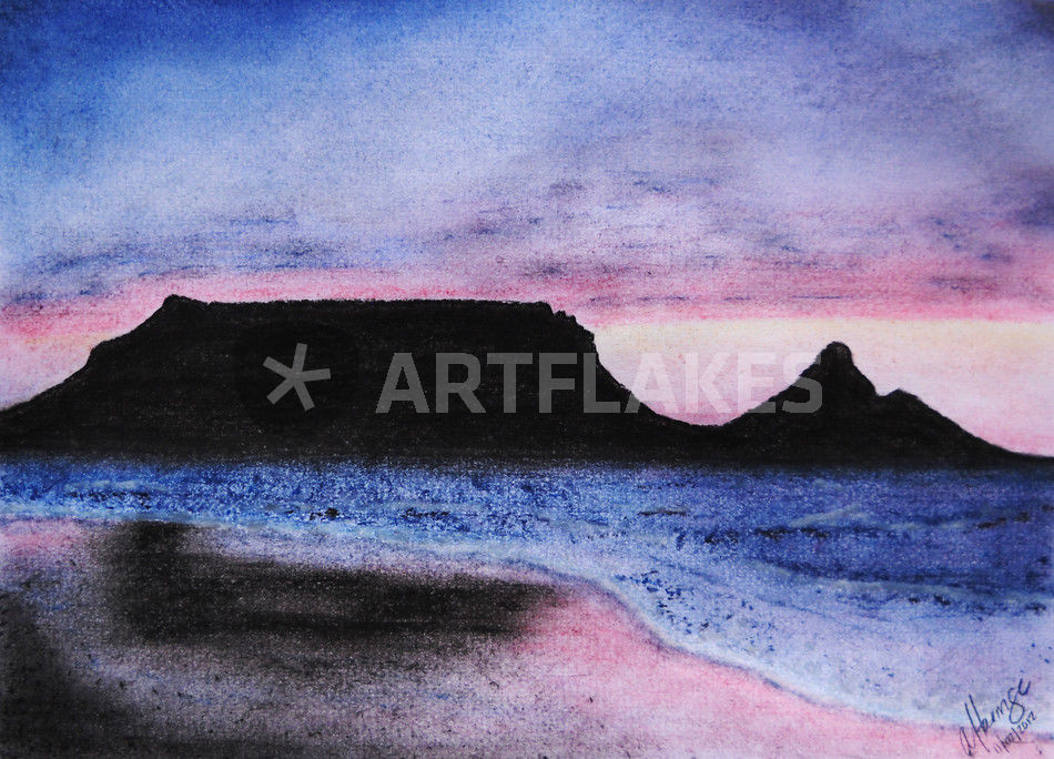950x684 Sunset Table Mountain Sketch Drawing Art Prints And Posters By - Table Mountain Sketch